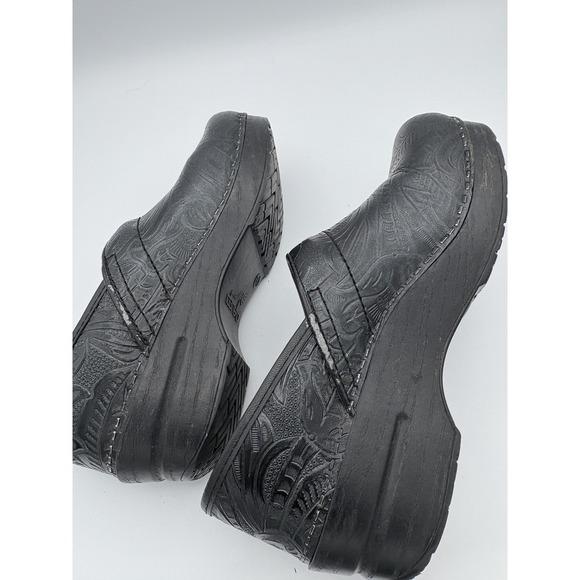 Dansko Professional Clogs Shoes Womens Size 6.5 Black Floral Embossed Leather - Picture 5 of 6